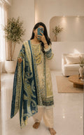Cream & Teal Printed Lawn Suit with Dupatta | Pakistani 3 Piece Dress