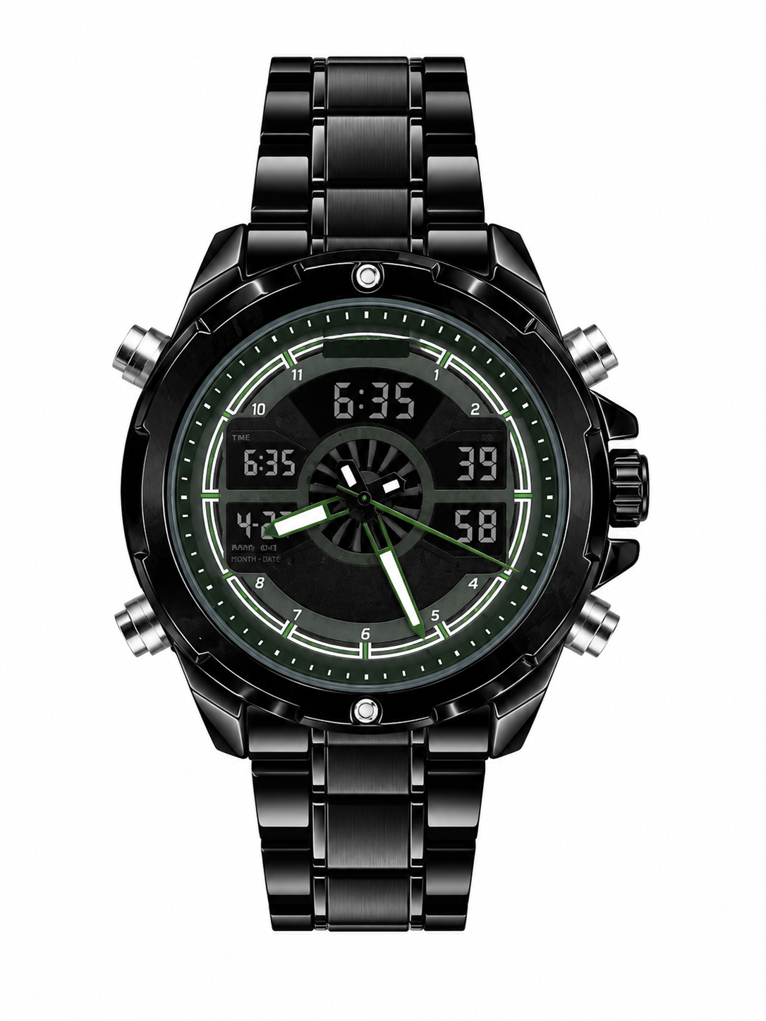 Black & Green Dual Display Men's Watch | Sports Watch