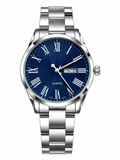 Men's Blue Roman Dial Stainless Steel Quartz Watch | Day & Date
