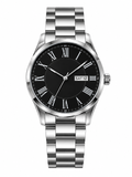 Men's Roman Black Dial Stainless Steel Quartz Watch | Day & Date