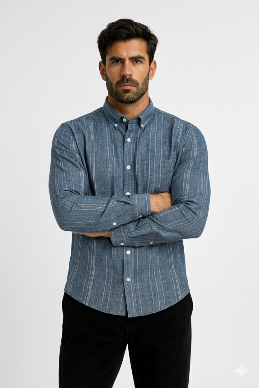 Men’s Casual Vertical Lining Striped Shirt