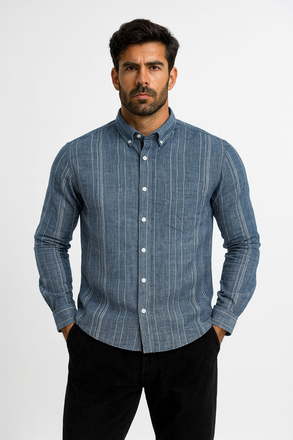 Men’s Casual Vertical Lining Striped Shirt