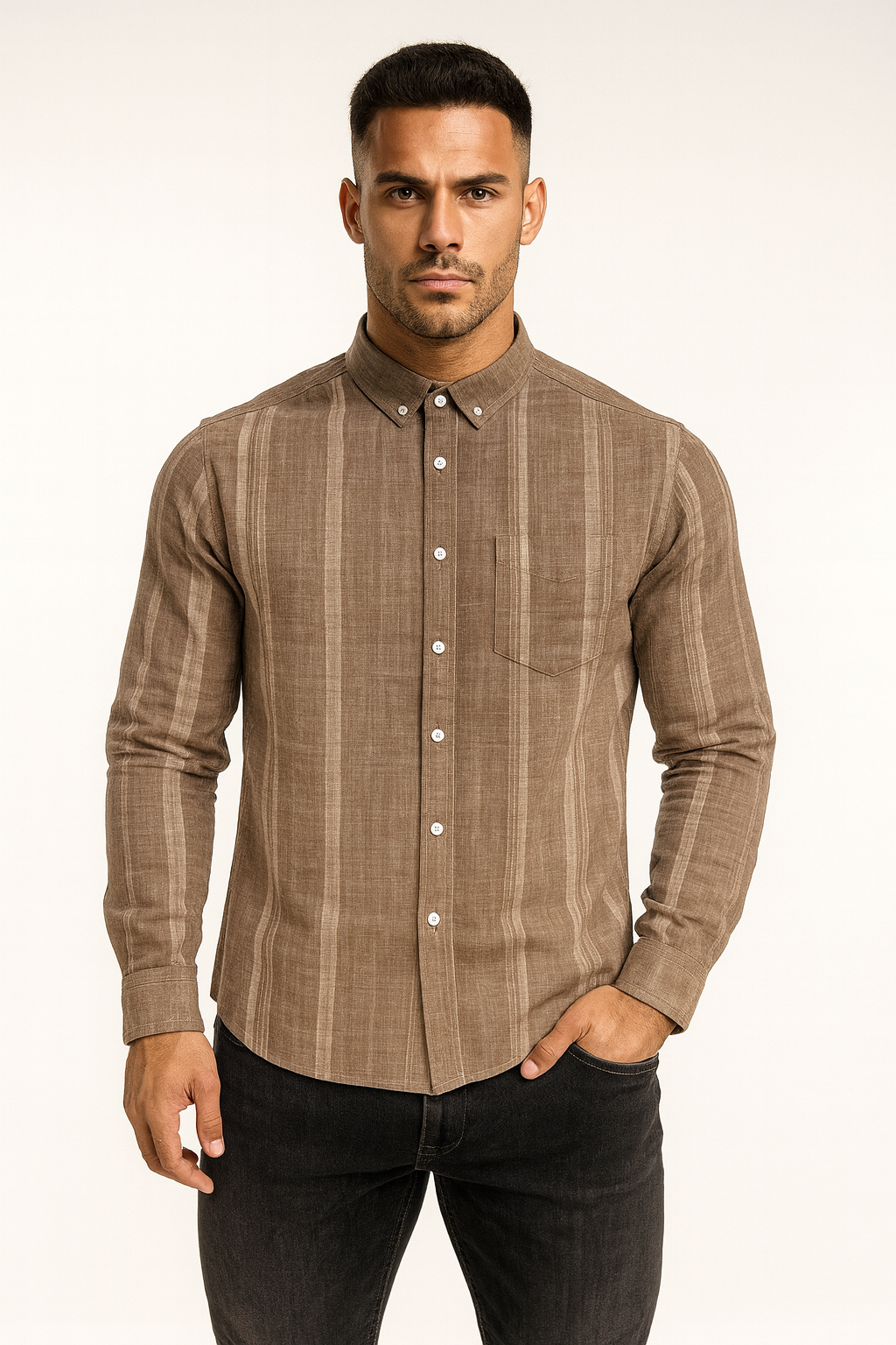 Men’s Casual Vertical Lining Striped Shirt