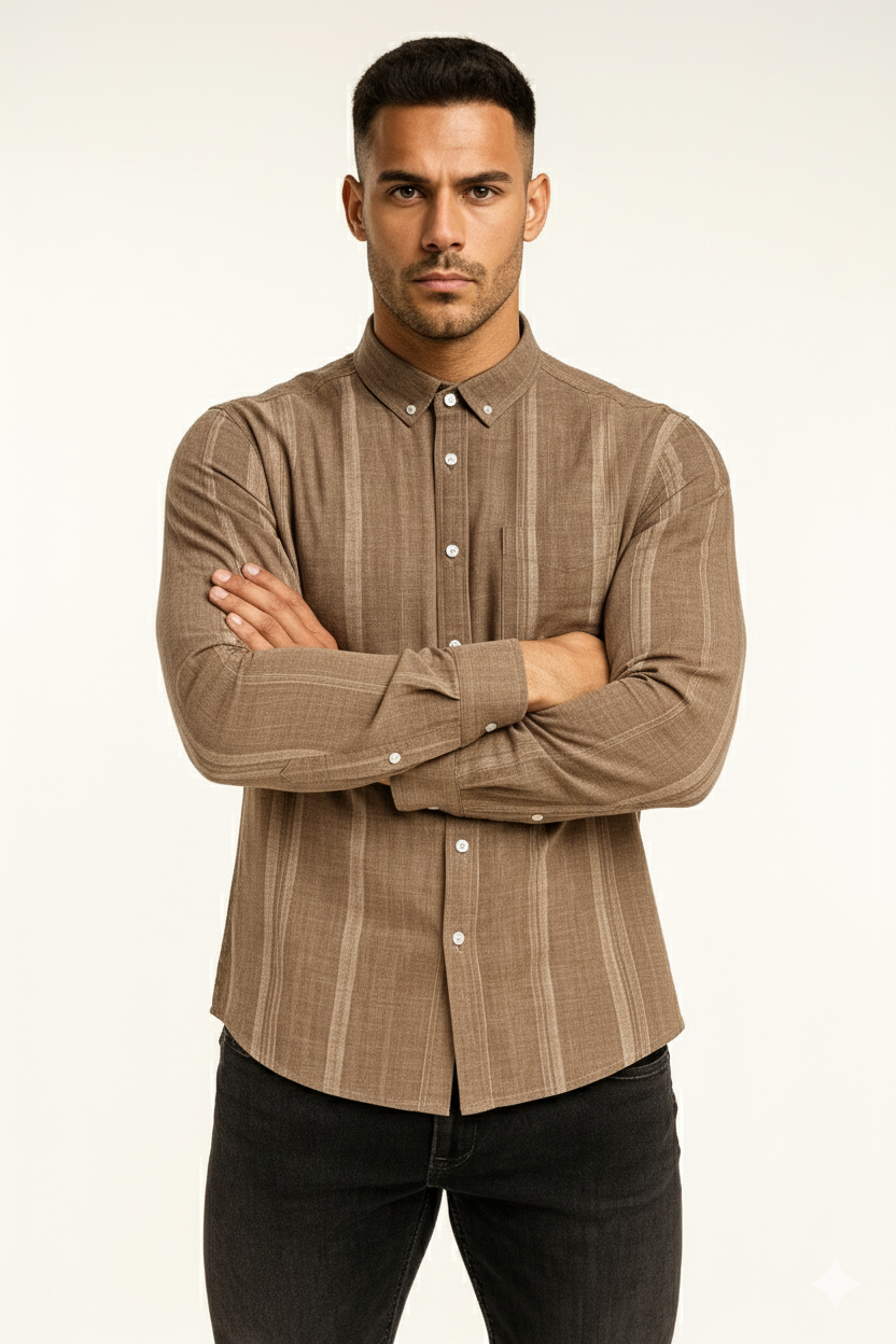 Men’s Casual Vertical Lining Striped Shirt