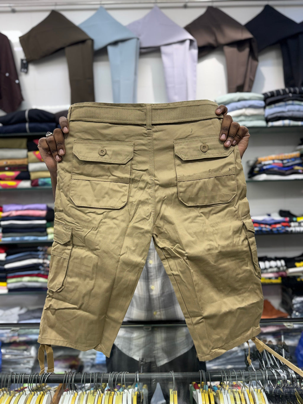 3/4 Cargo 6 Pocket Shorts - Tan Color Fiya Collections