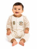 Cream Cotton Baby Romper with Teddy Bear Print | Full Sleeve Soft Baby Onesie