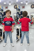 Kids Red Graphic Premium Down Shoulder T-Shirt