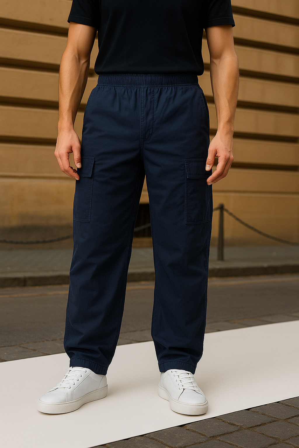 Pull & Bear 6-Pocket Cargo Pants – Navy Blue