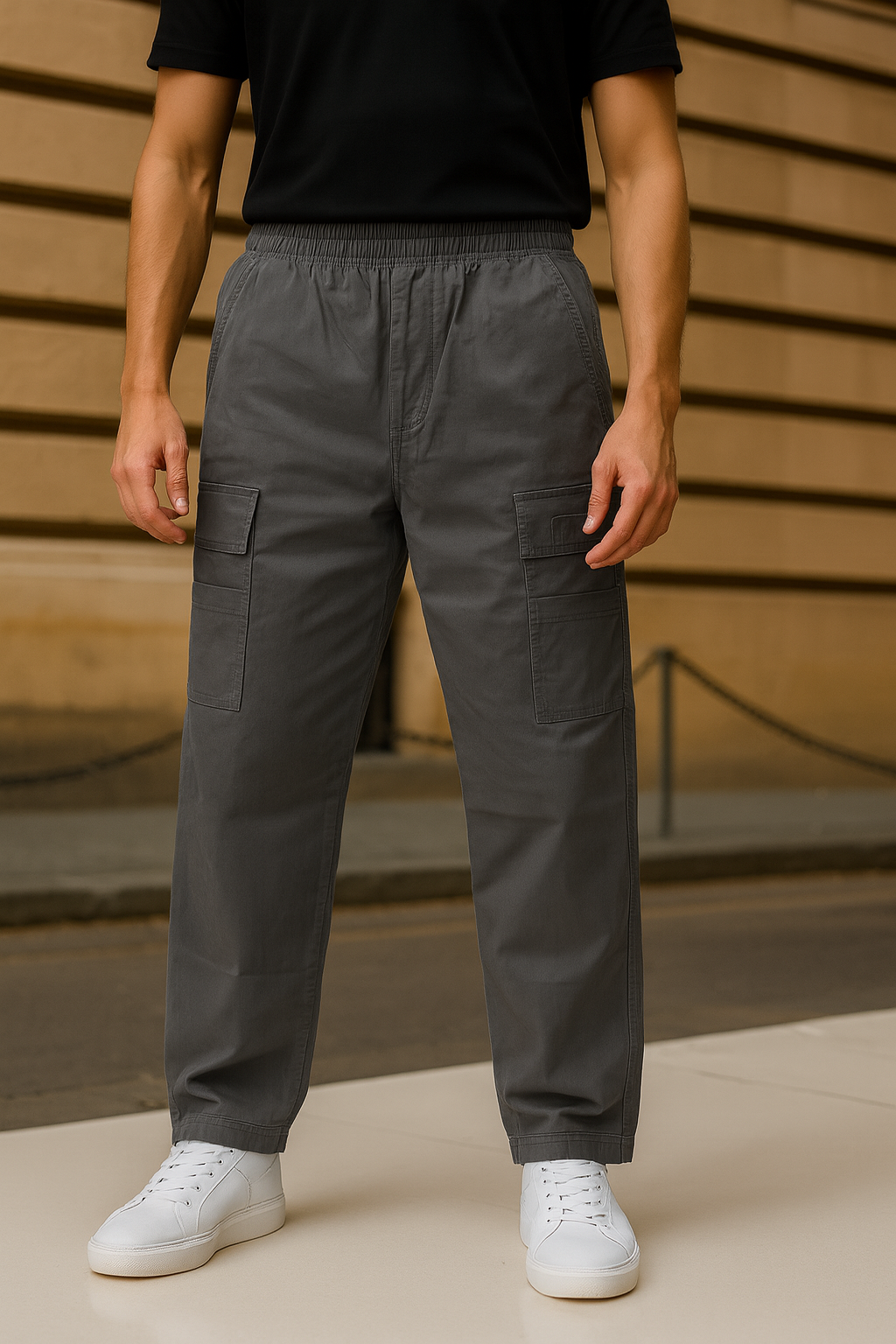 Pull & Bear Dark Gray 6 Pocket Cargo Pants