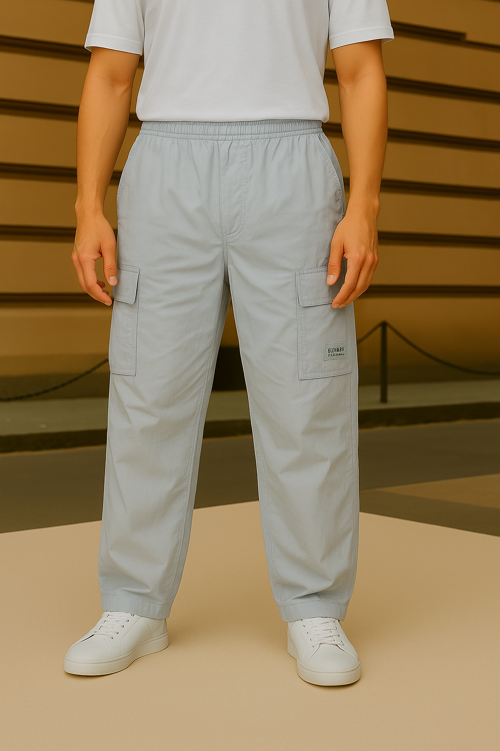 Pull & Bear Light Gray 6 Pocket Cargo Pants