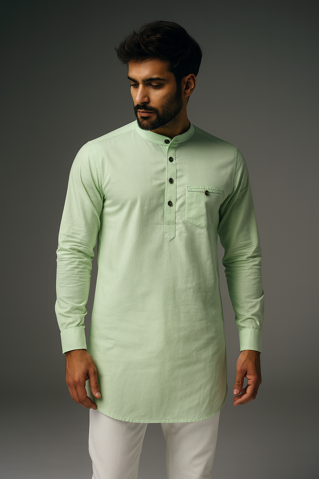 Premium Solid Color Pista Green Short Kurta