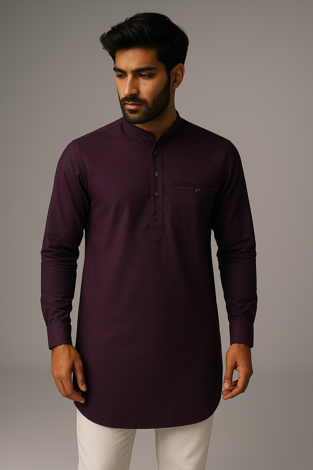 Premium Solid Color Burgundy Short Kurta