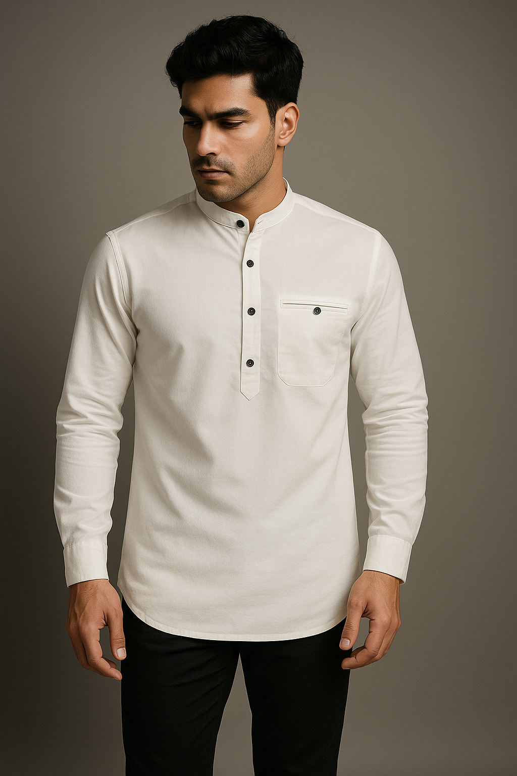Premium Solid Color White Short Kurta