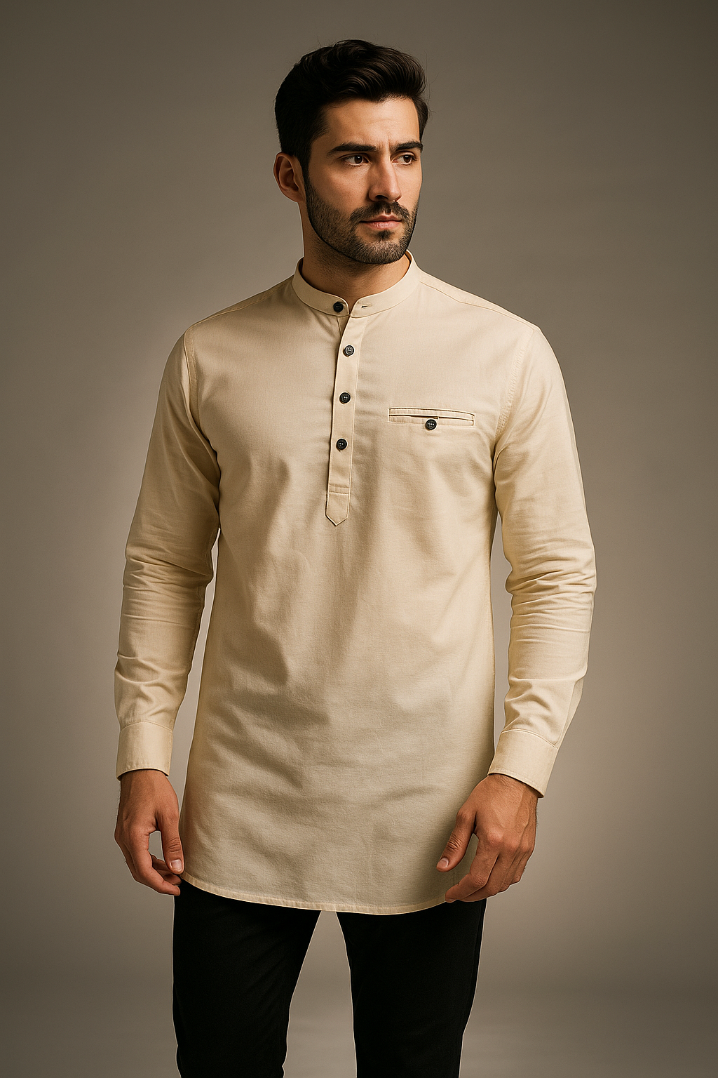 Premium Solid Color Cream Short Kurta