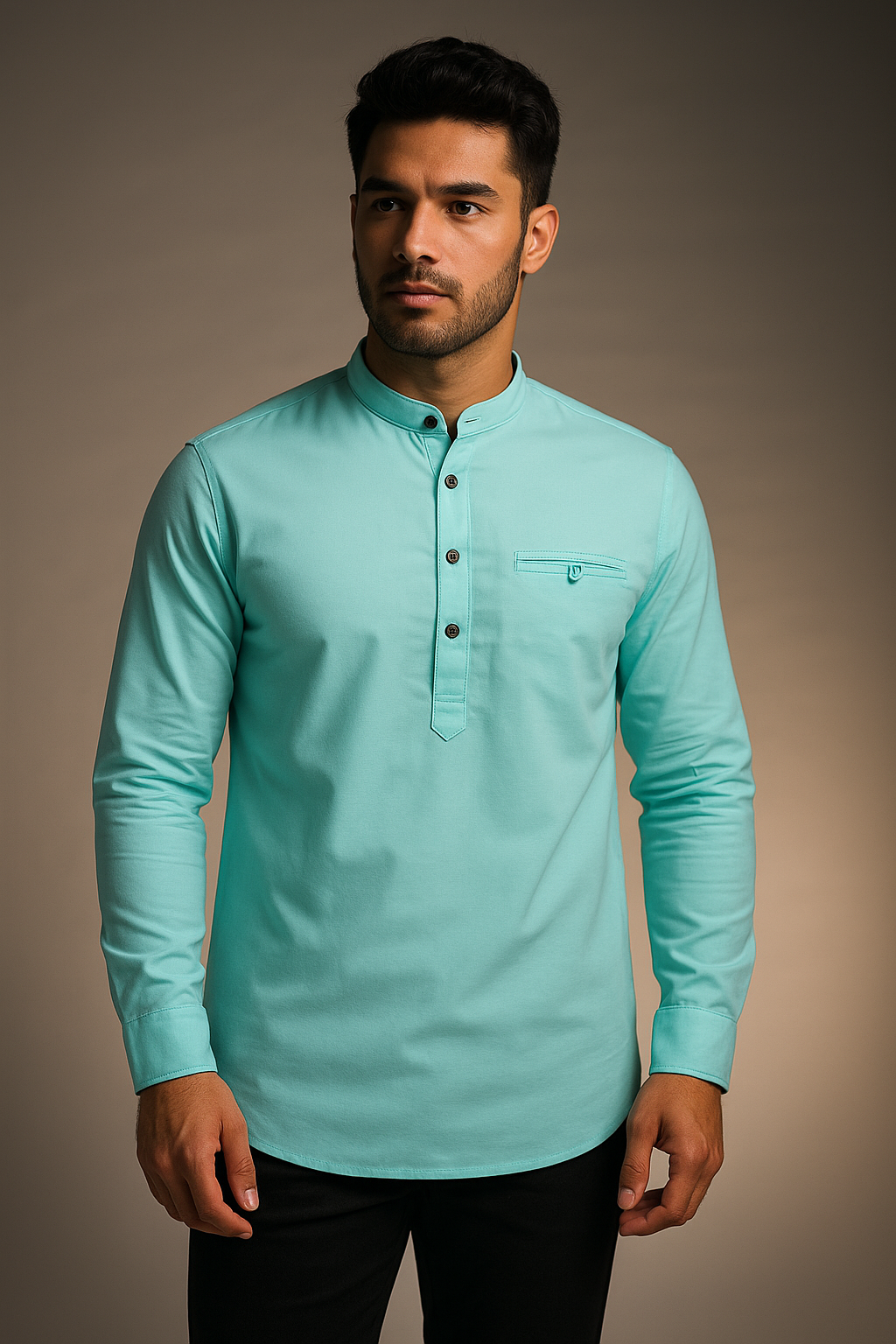 Premium Solid Color Sea Blue Short Kurta