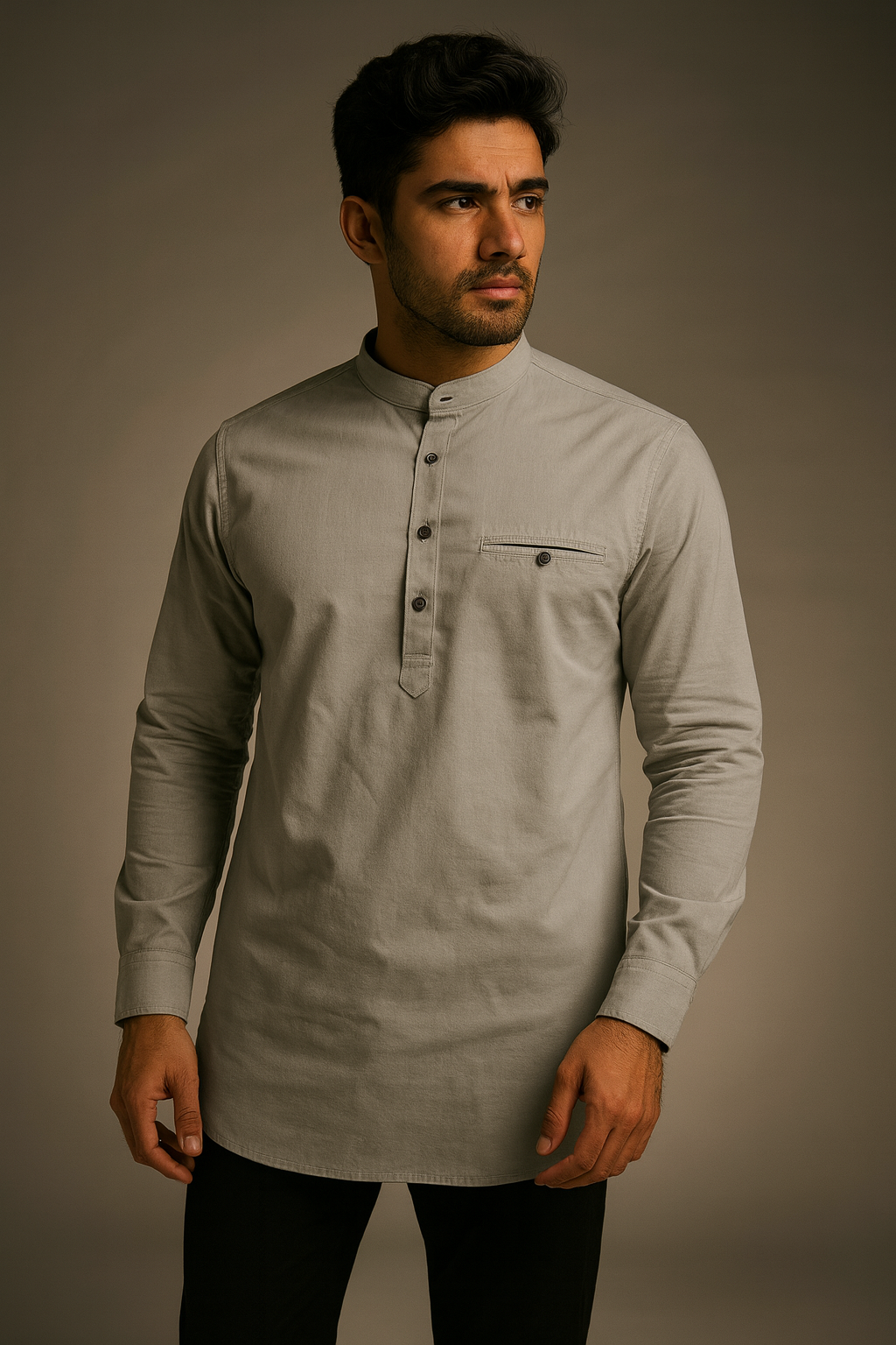 Premium Solid Color Light Slate Grey Short Kurta