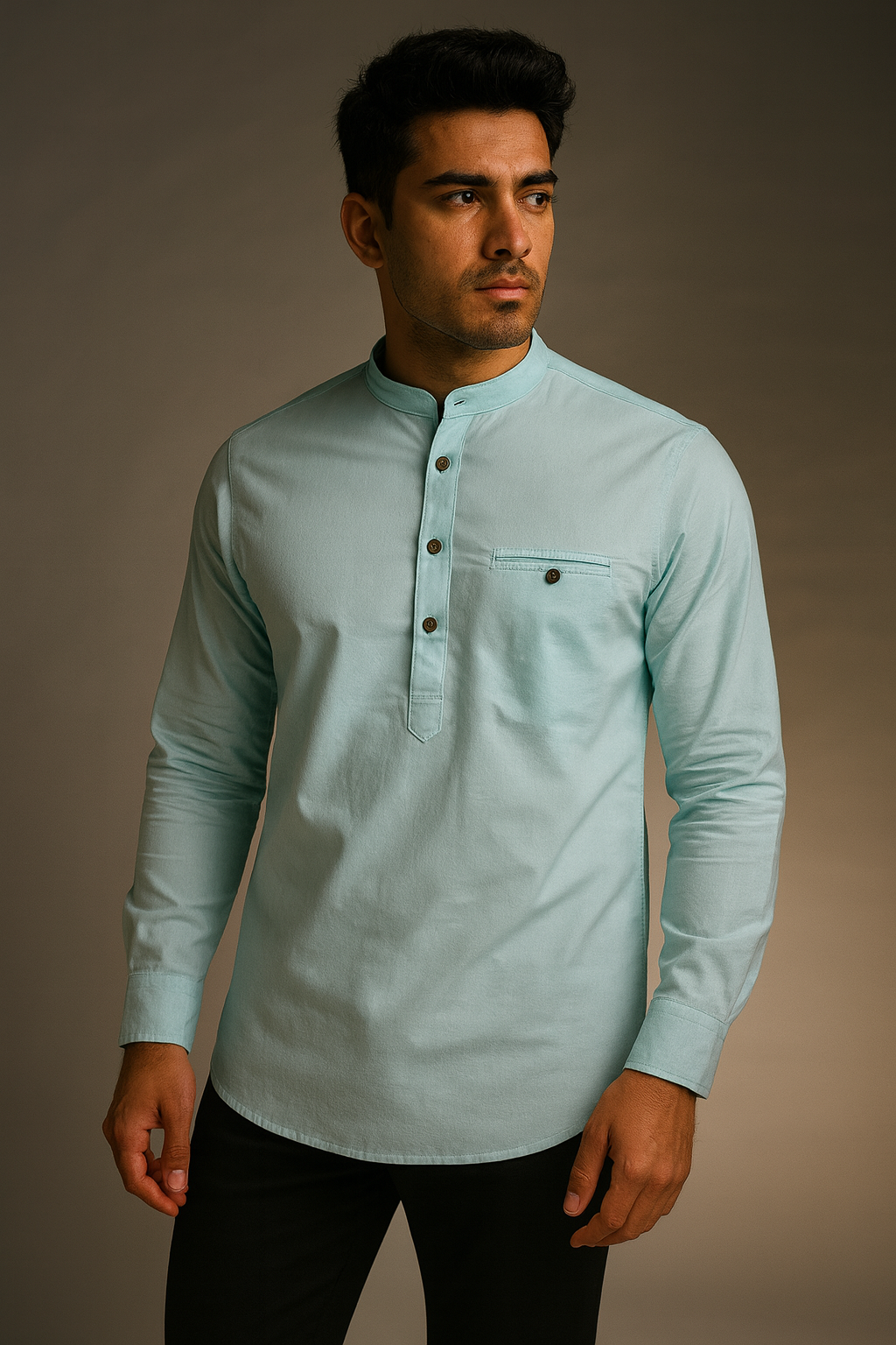 Premium Solid Color Sky Blue Short Kurta