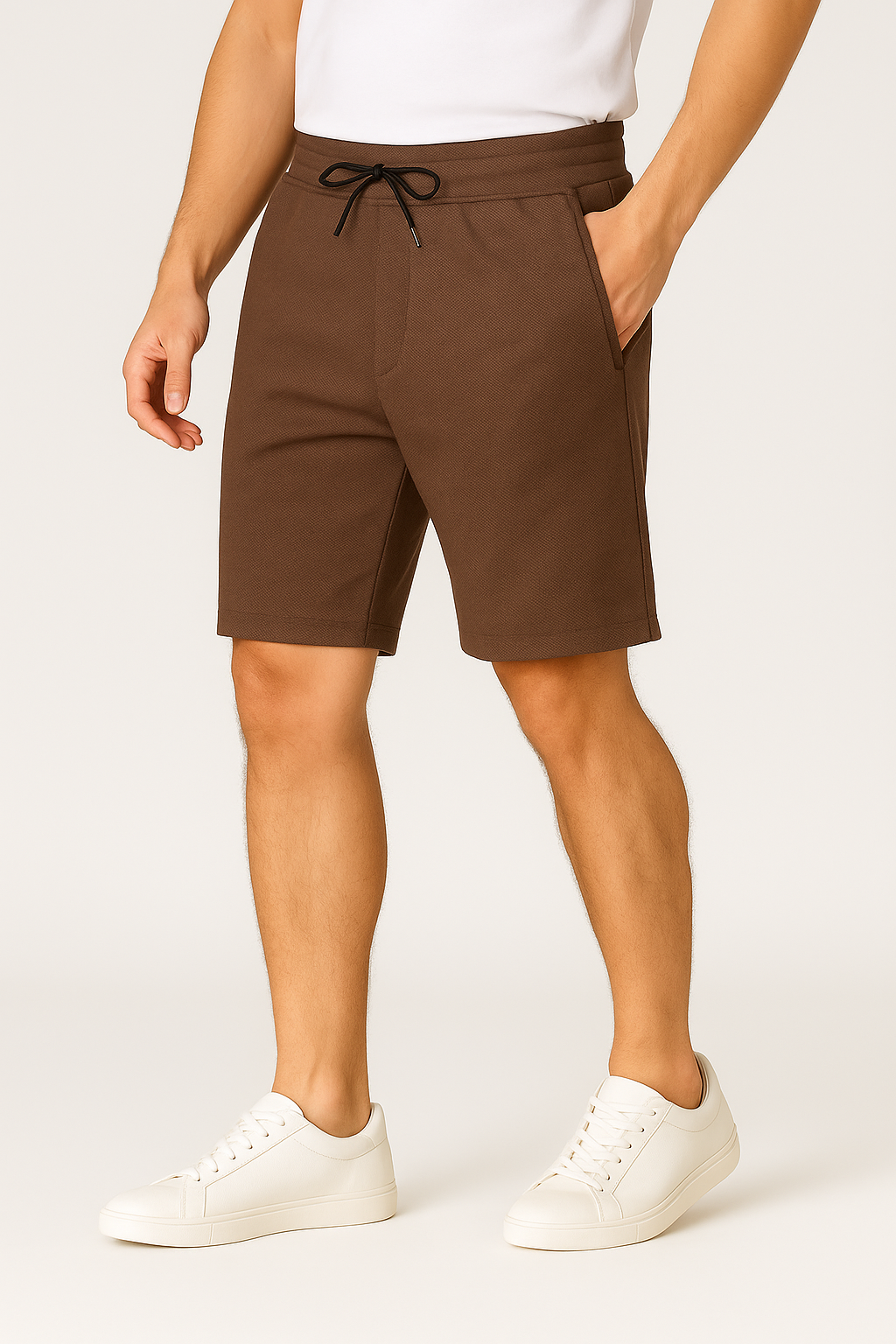 Men’s Brown Popcorn Fabric Casual Shorts