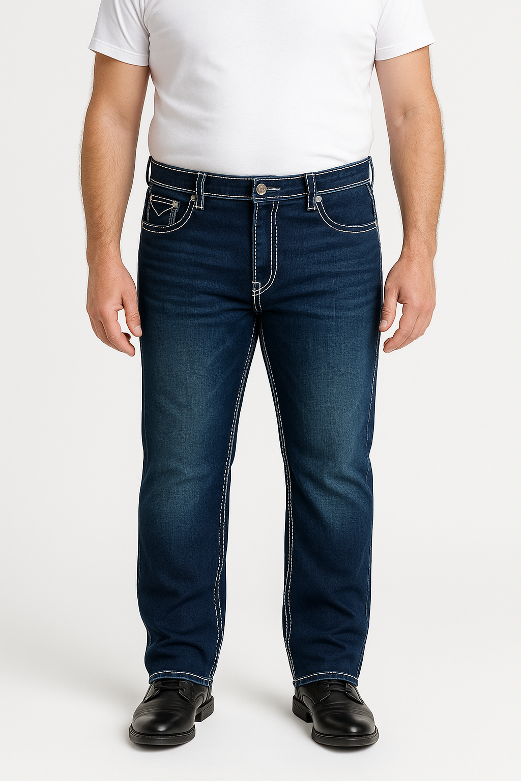 Men’s Straight Fit Big Size Jeans – Premium Contrast Stitch Denim