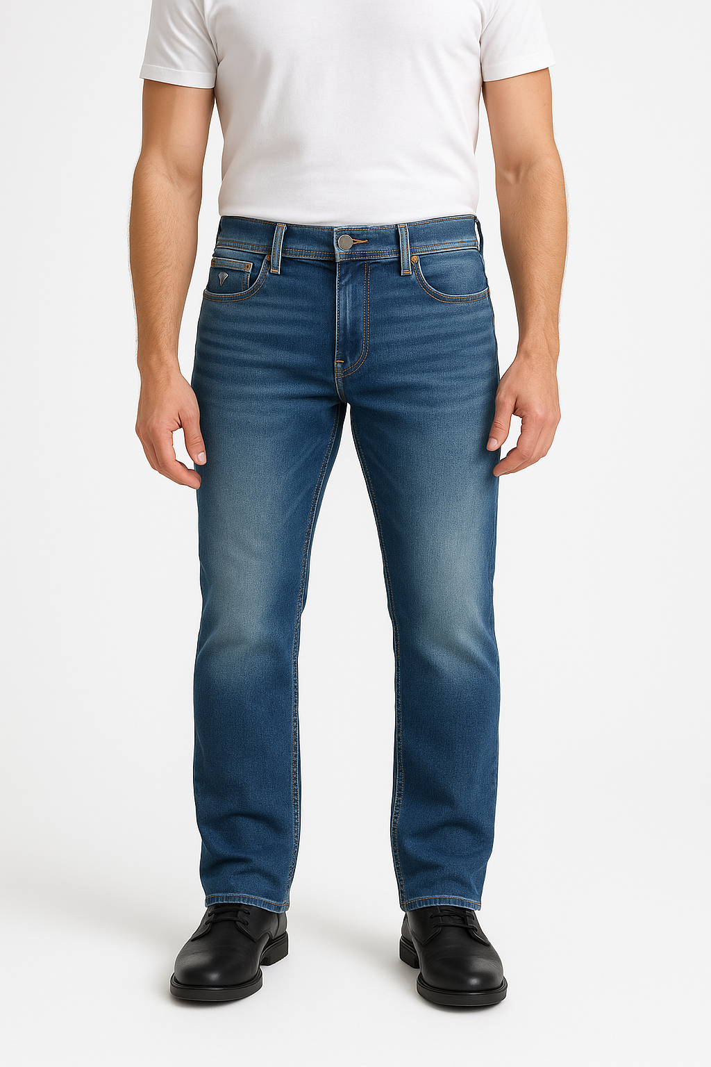 Men’s Straight Fit Big Size Jeans – Medium Blue Wash Denim