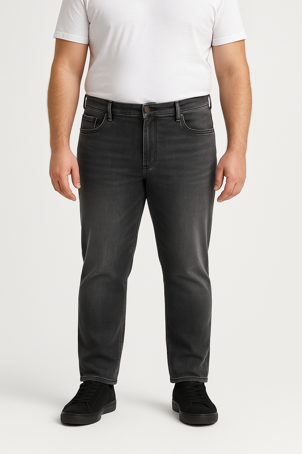 Men’s Straight Fit Big Size Jeans – Classic Black Wash Denim