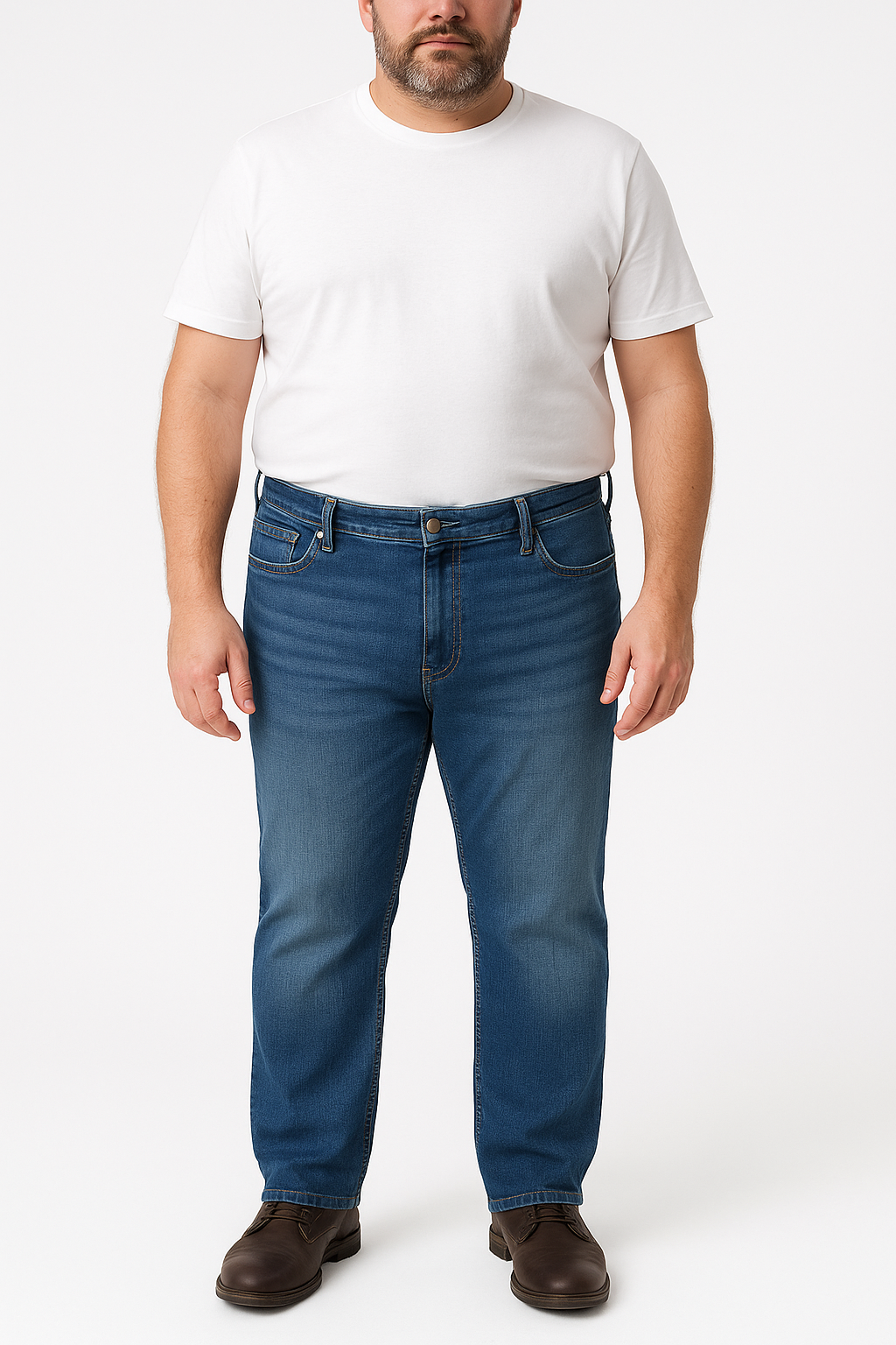 Men’s Straight Fit Big Size Jeans – Medium Dark Blue Wash Denim