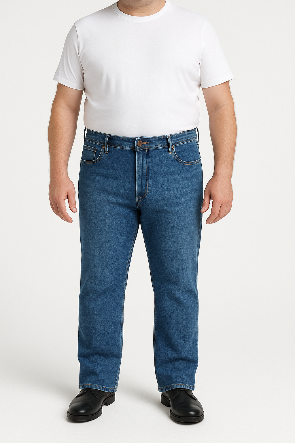 Men’s Straight Fit Big Size Jeans – Classic Medium Blue Denim
