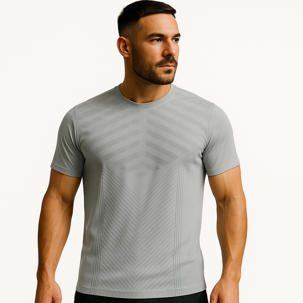 "Men’s Performance Gym T-Shirt – Slim Fit, Quick-Dry, Light Grey"