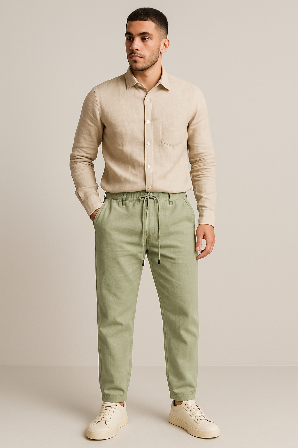 Men's Relaxed Fit Linen Pants - Light Green