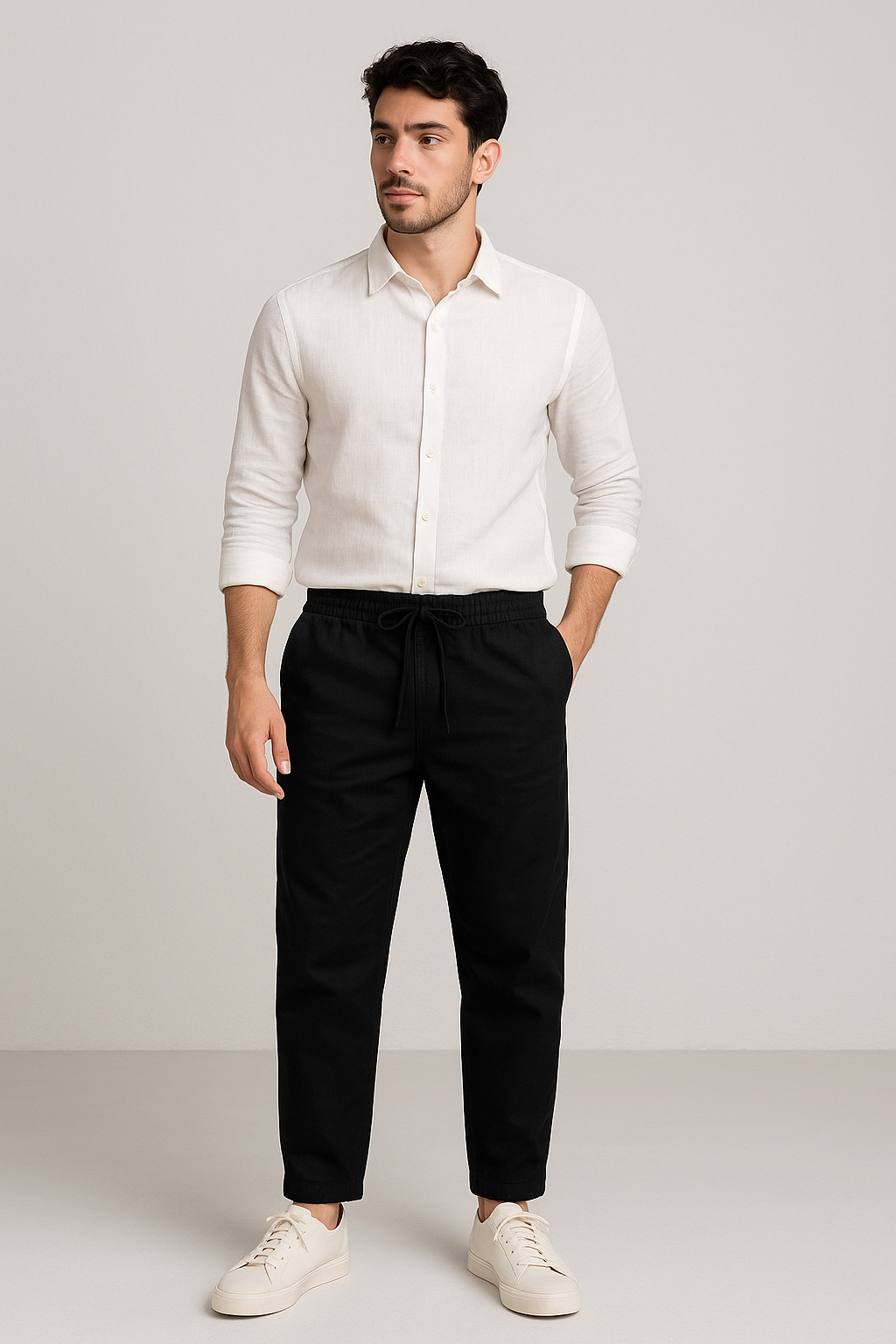 Men's Relaxed Fit Linen Pants - Black