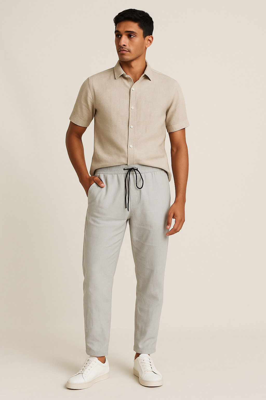 Men's Relaxed Fit Linen Pants - Light Grey