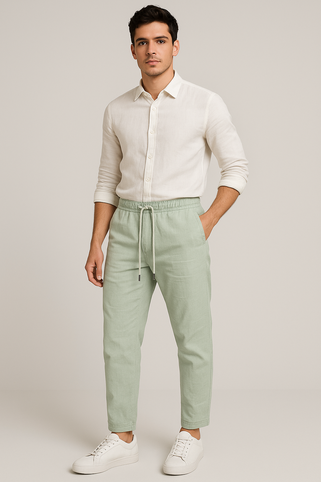 Men's Relaxed Fit Linen Pants - Mint Green