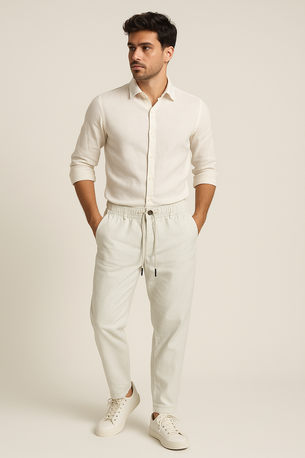 Men's Relaxed Fit Linen Pants - Off White