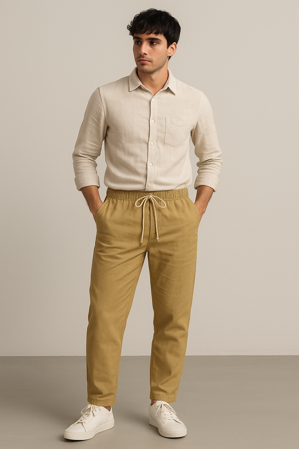 Men's Relaxed Fit Linen Pants - Mustard Yellow