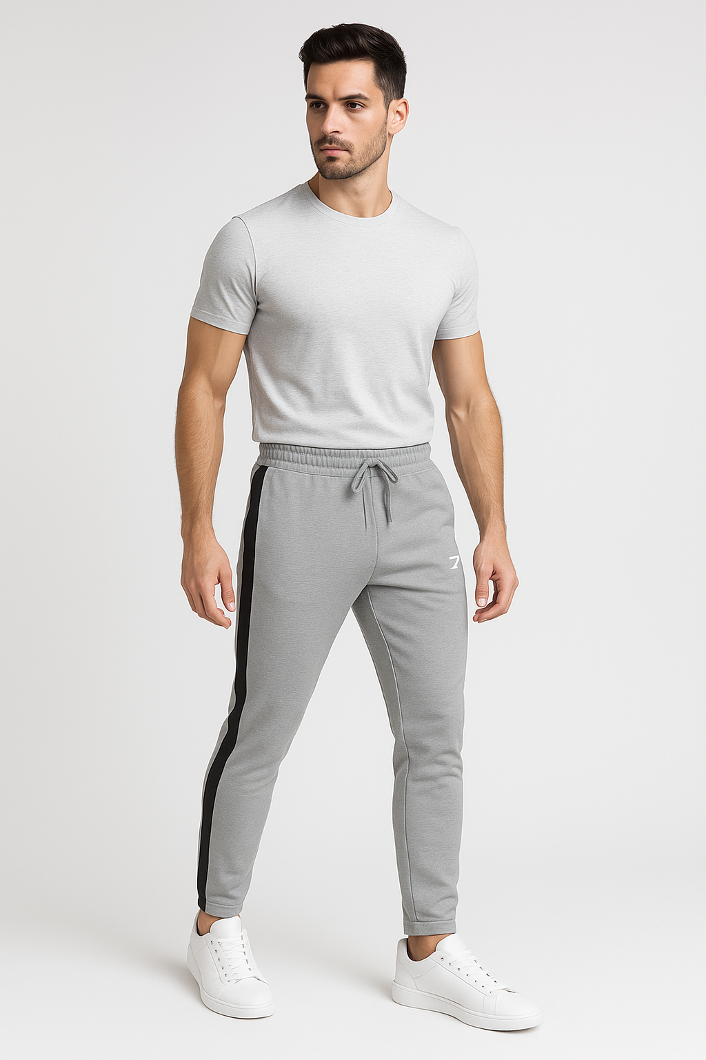 Men's NS Lycra Track Pants – Slim Fit Grey with Black Side Stripes