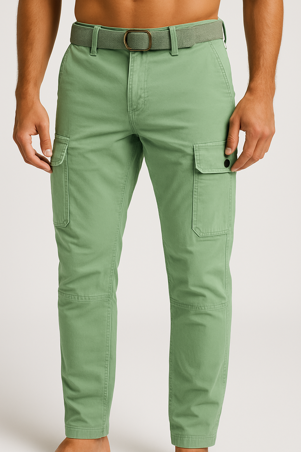 Men’s Pastel Light Green 6-Pocket Cargo Pants