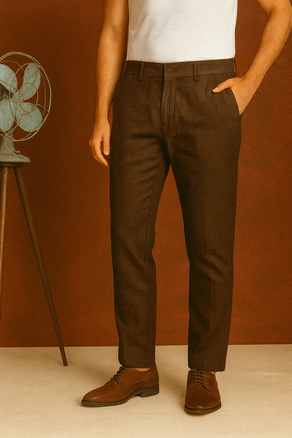 Men’s Premium Linen Pants – Dark Brown