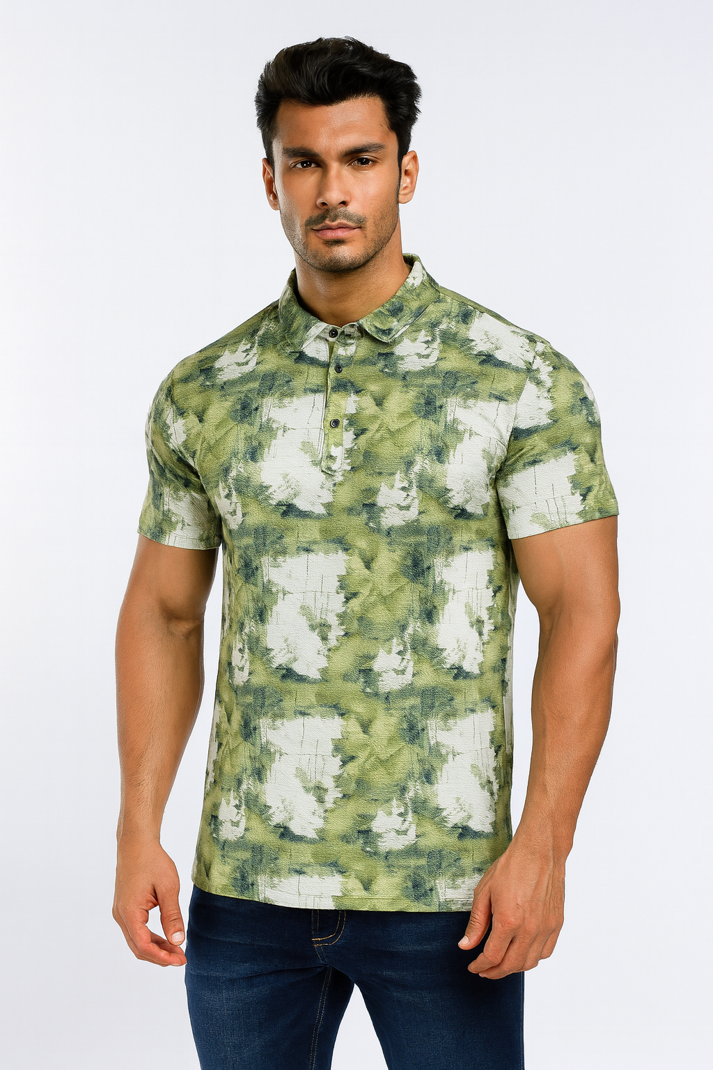 Men’s Printed Green Polo Collar T-Shirt