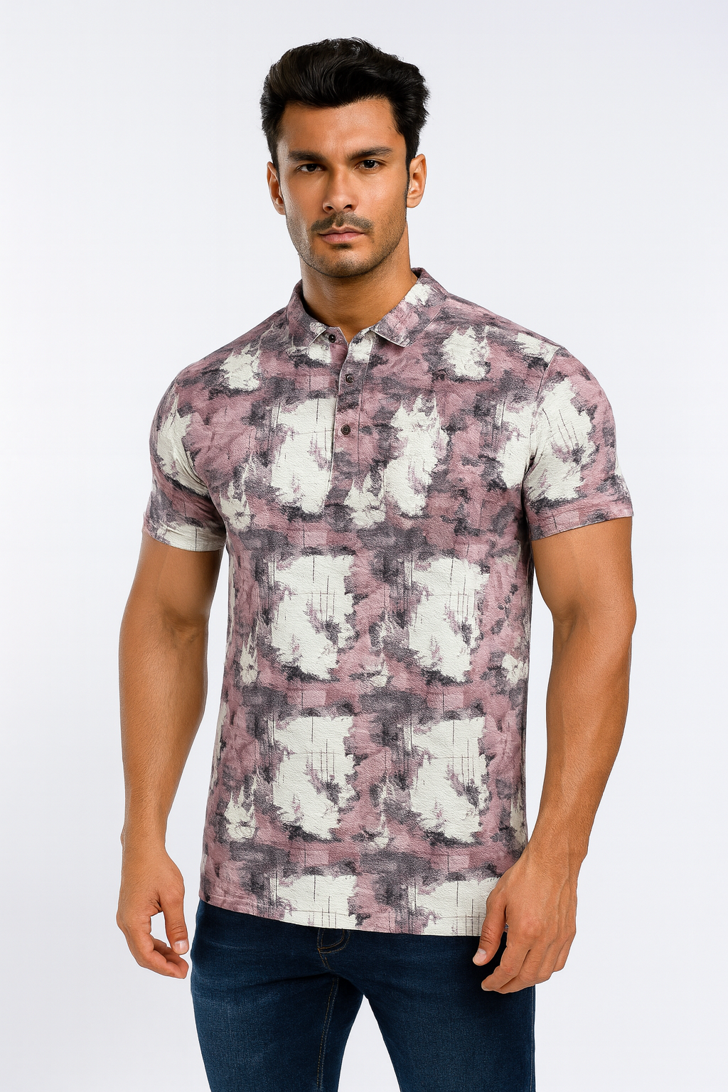 Men’s Printed Pink Polo Collar T-Shirt