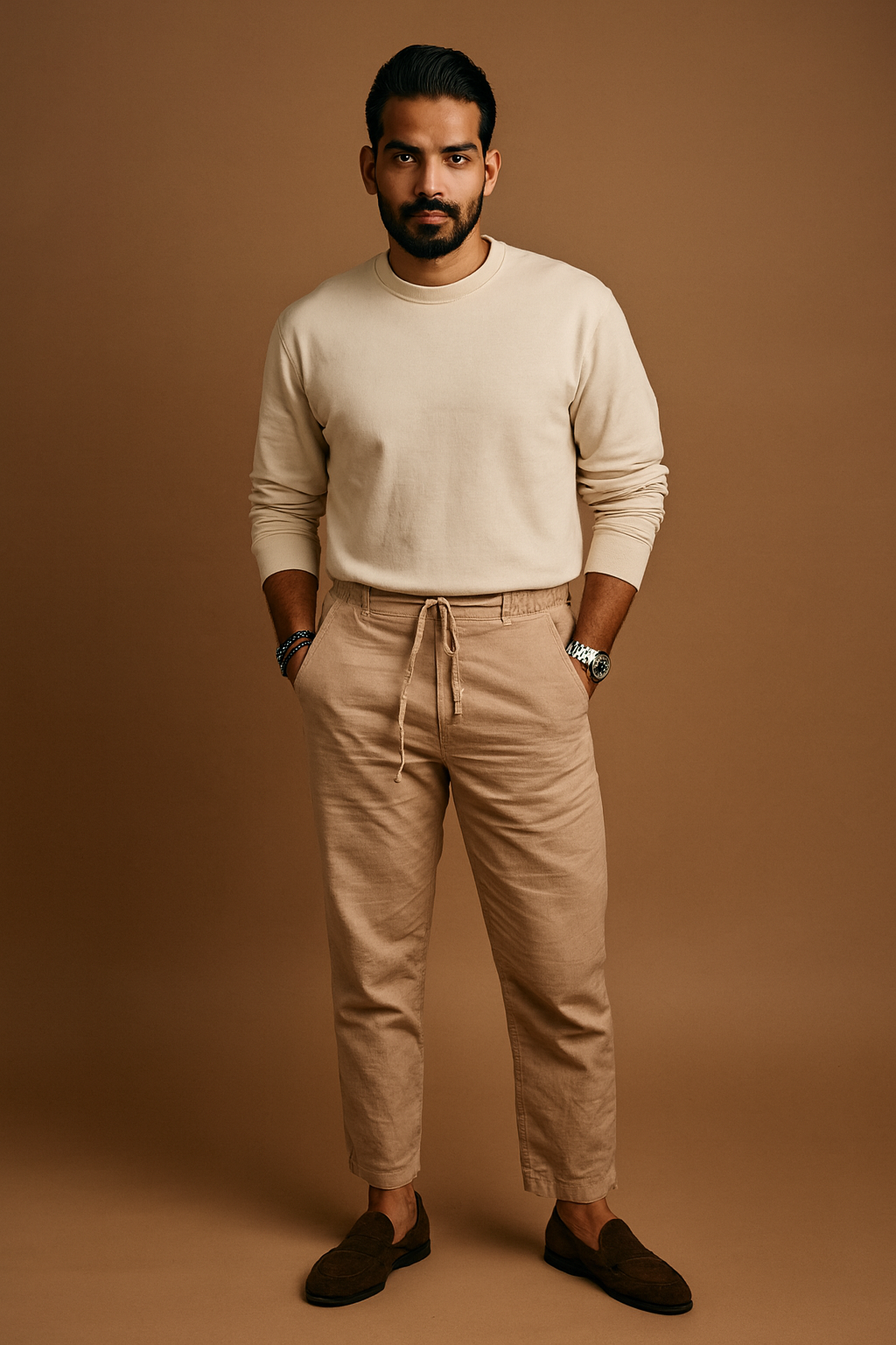 Men’s Classic Linen Regular Fit Pants - Beige