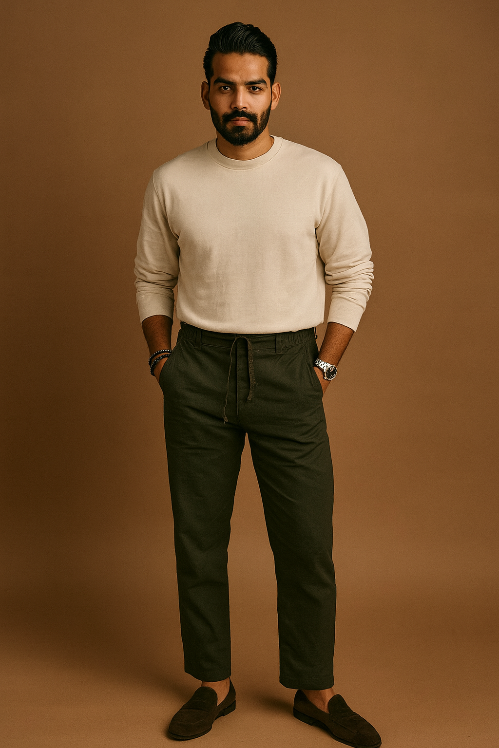 Men’s Classic Linen Regular Fit Pants - Bottle Green