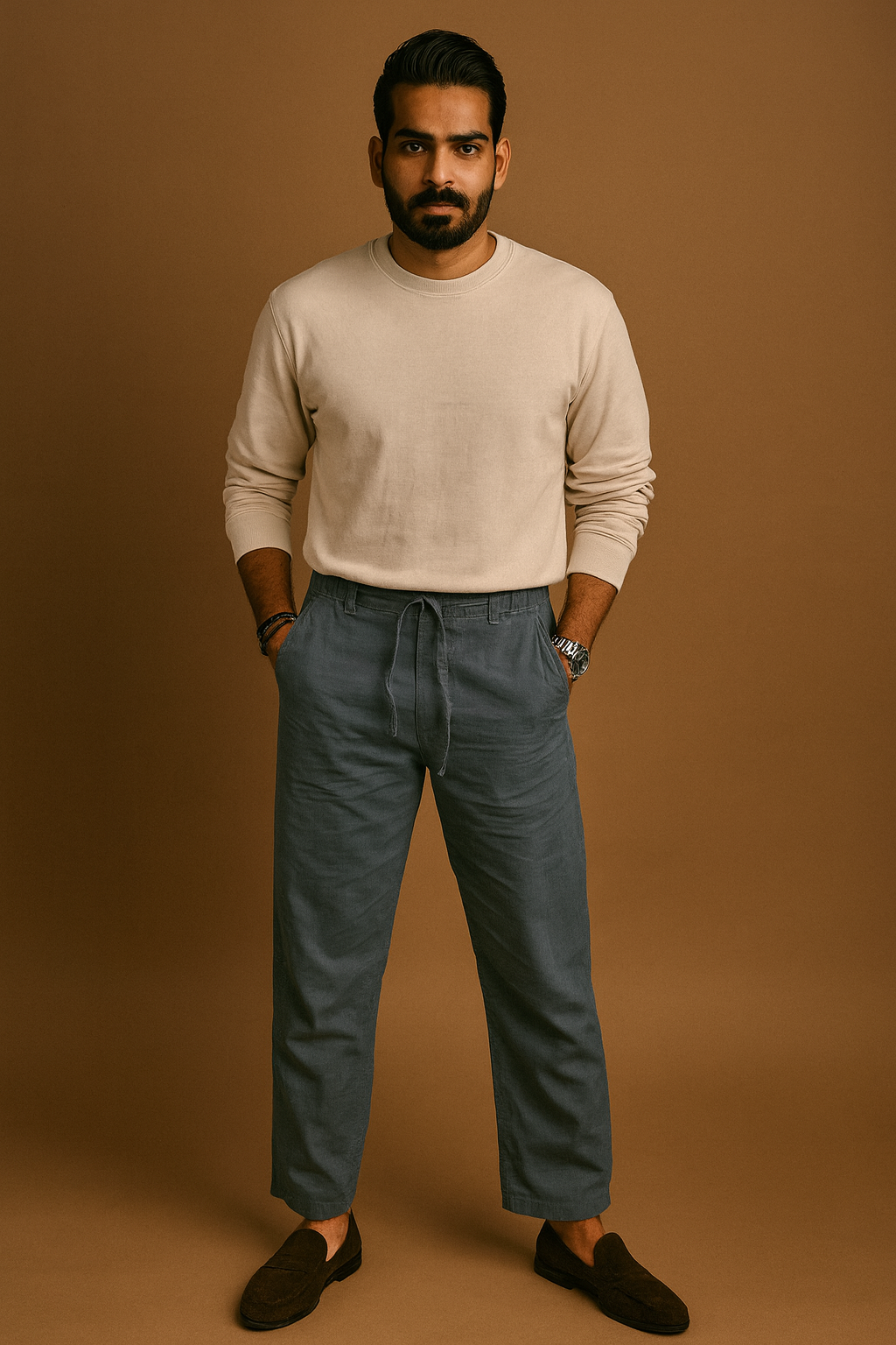 Men’s Classic Linen Regular Fit Pants - Charcoal Blue