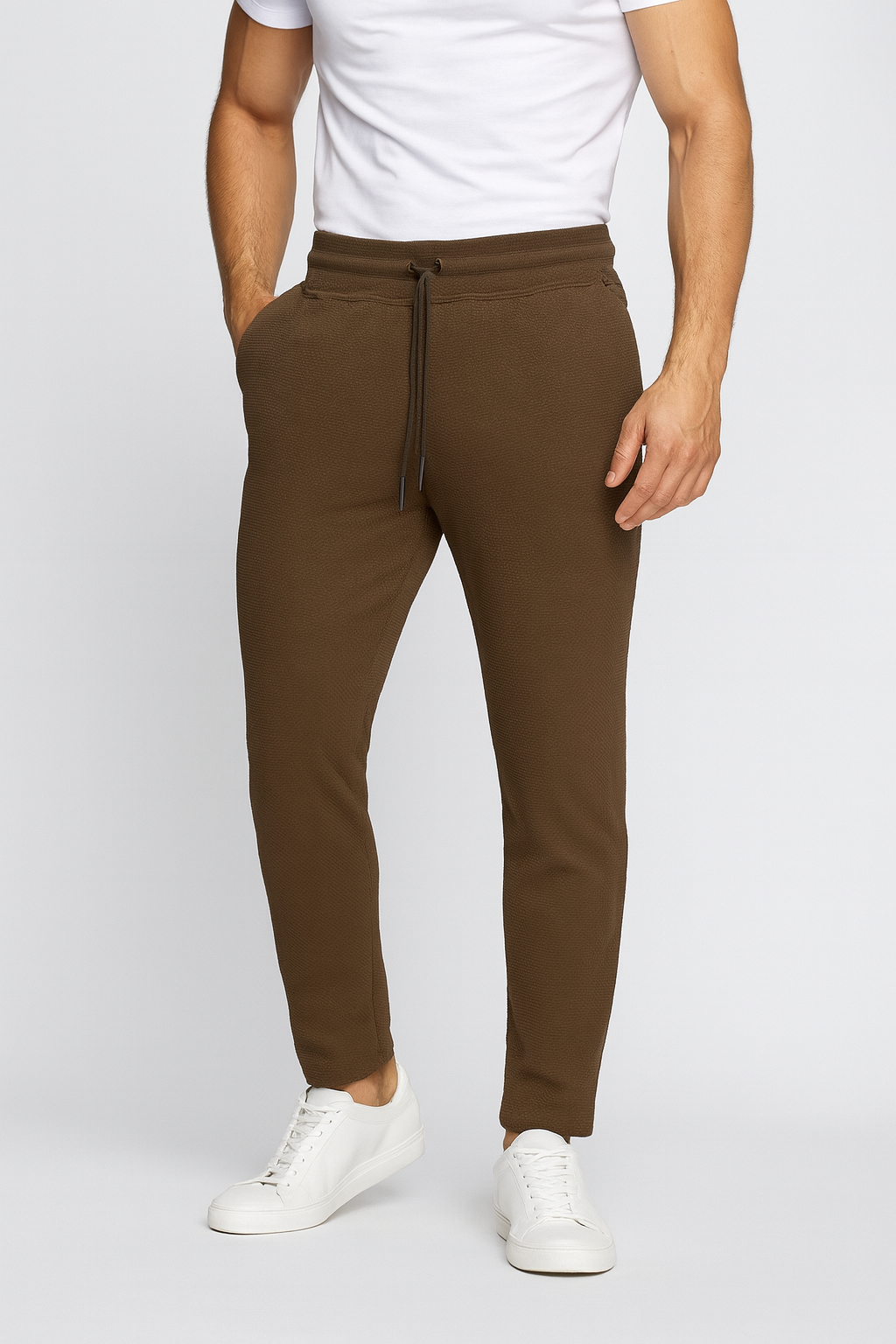 Men’s Popcorn Fabric Trackpants - Chocolate Brown
