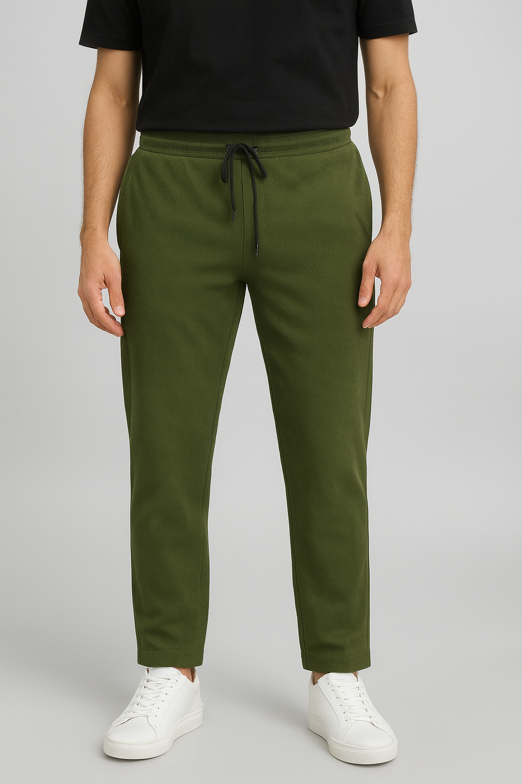 Men’s Popcorn Fabric Trackpants - Olive Green