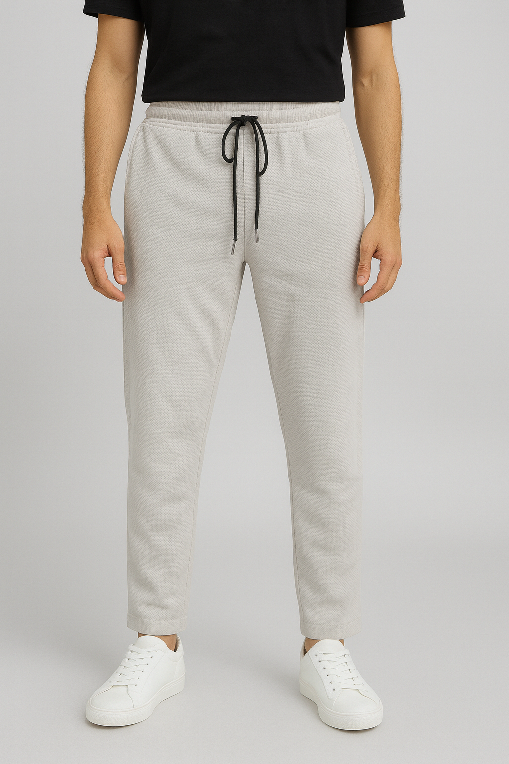 Men’s Popcorn Fabric Trackpants - Light Grey