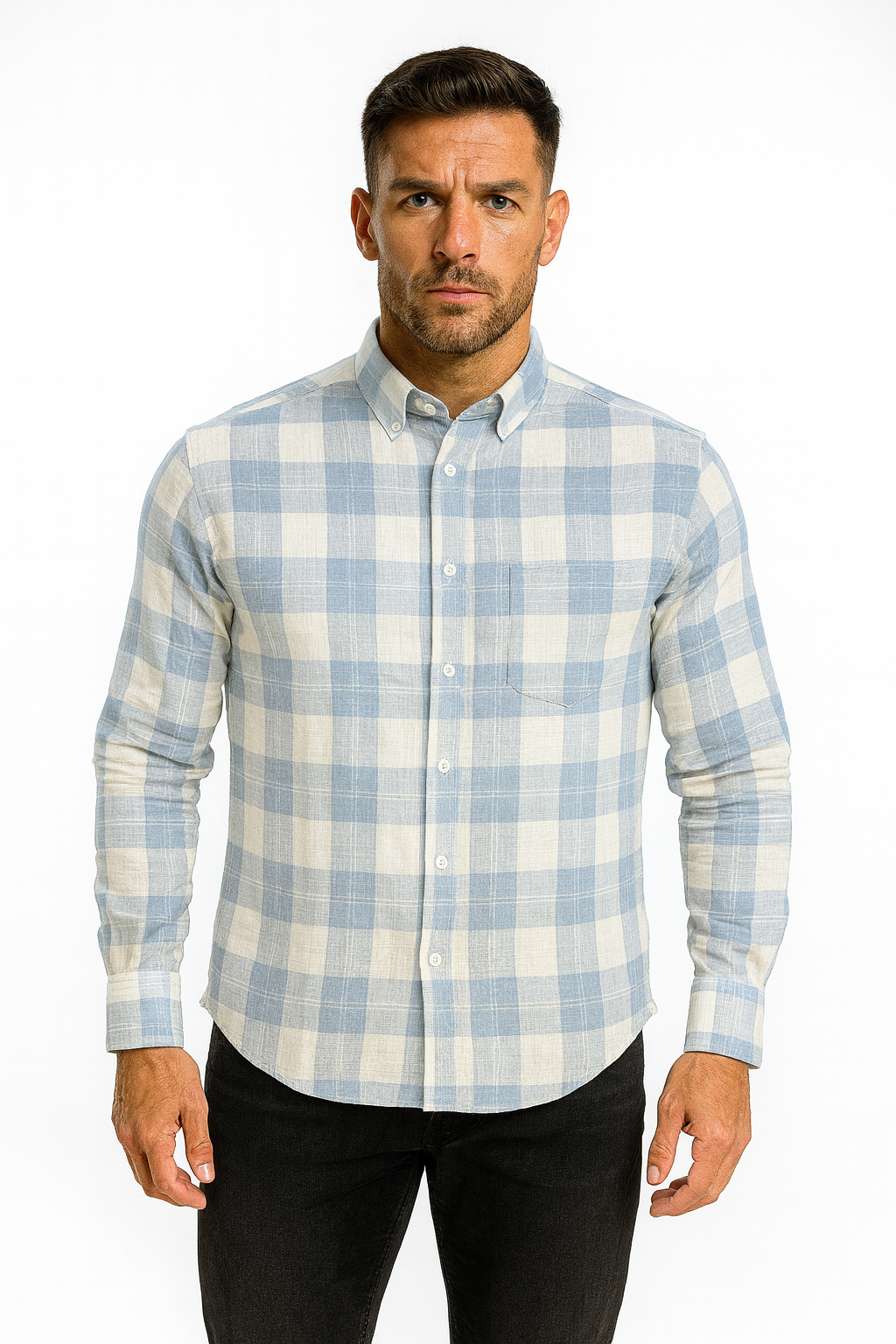 Men’s Classic Checkered Casual Shirt – Blue Ivory