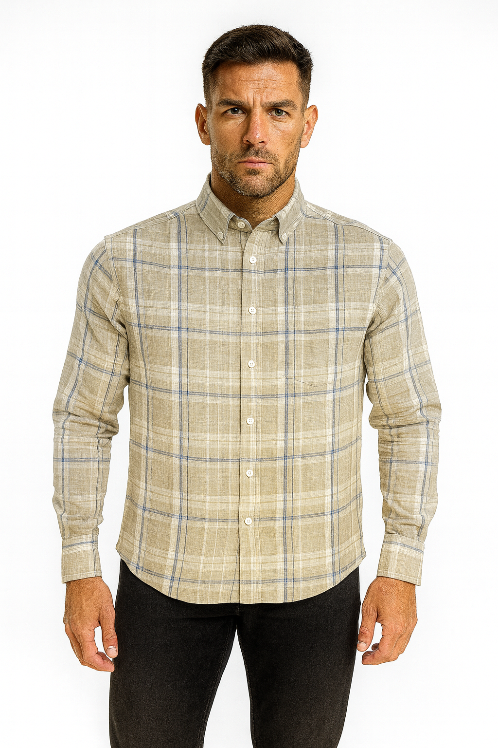 Men’s Classic Checkered Casual Shirt – Desert Beige
