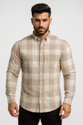 Men’s Classic Checkered Casual Shirt – Coffee Beige