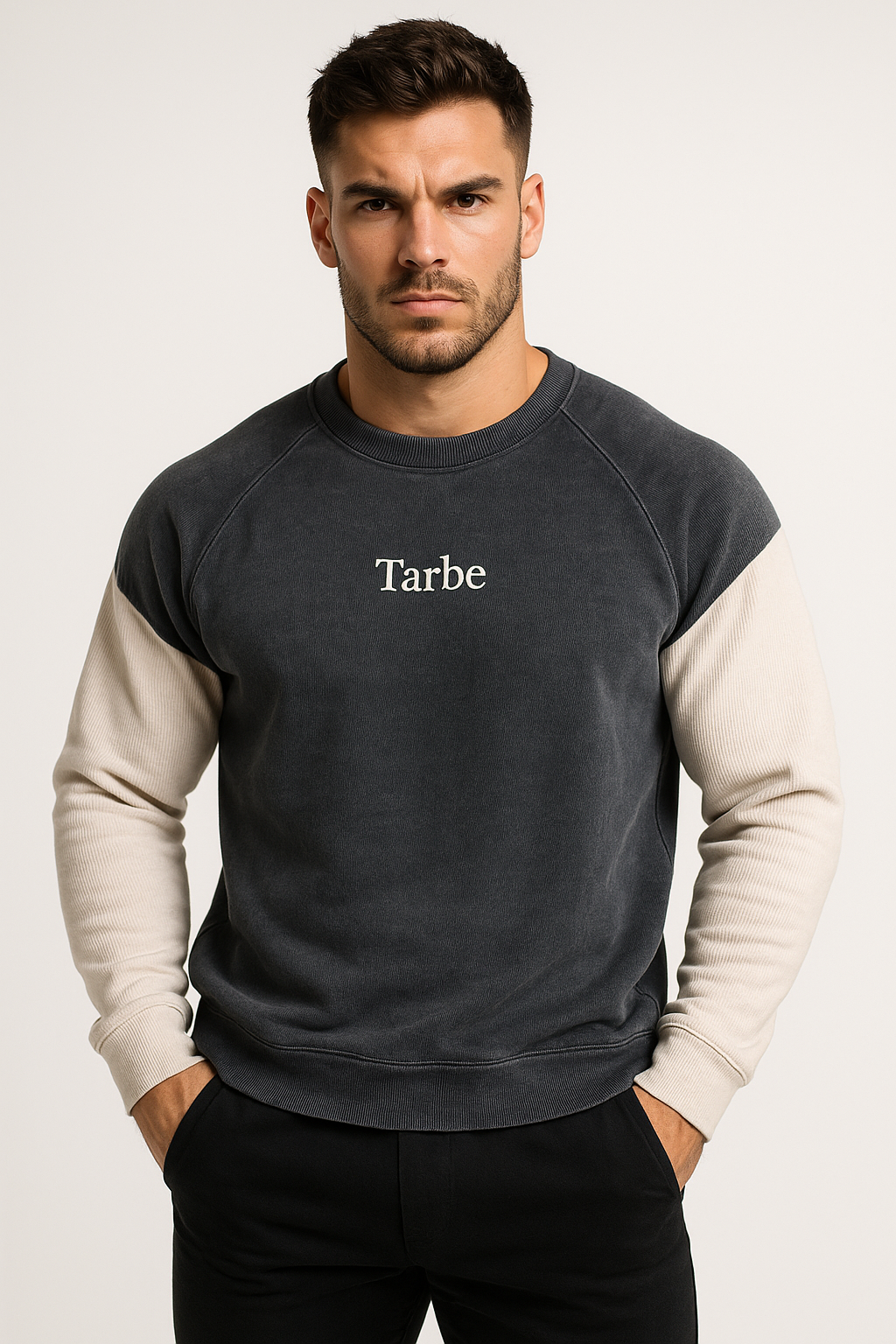 Tarbe Blue & White Colorblock Waffle Knit Sweatshirt