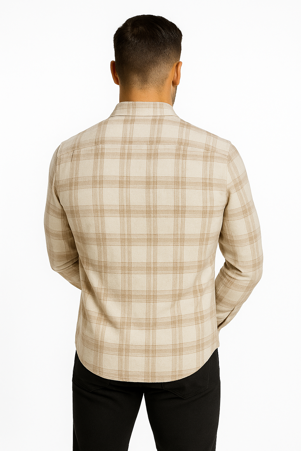 Men’s Classic Checkered Casual Shirt – Sandstone Beige